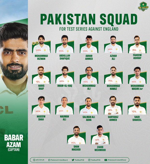 Pakistan squad for England test Series